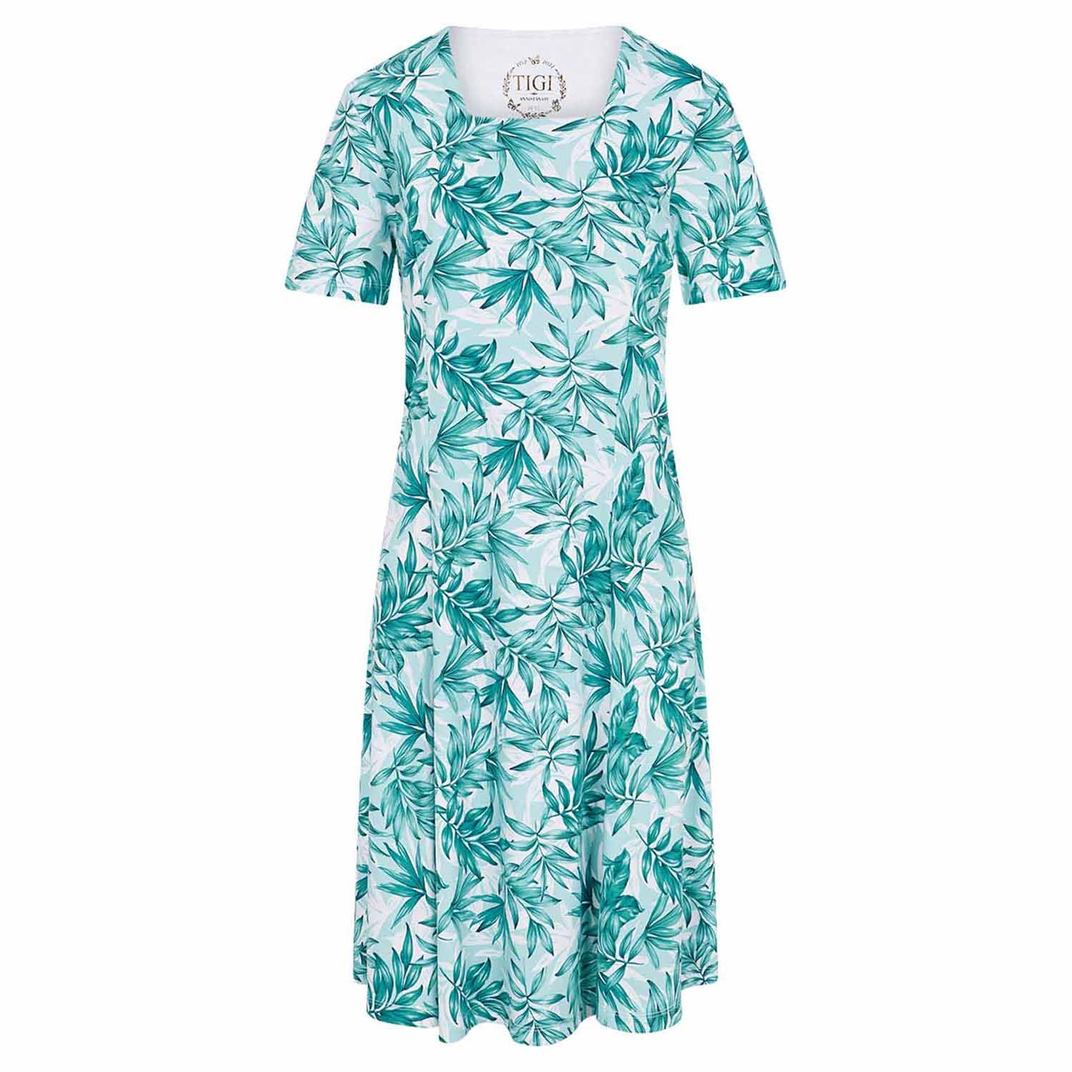 Tigiwear Leaf Print Dress - Turquoise 4 Shaws Department Stores