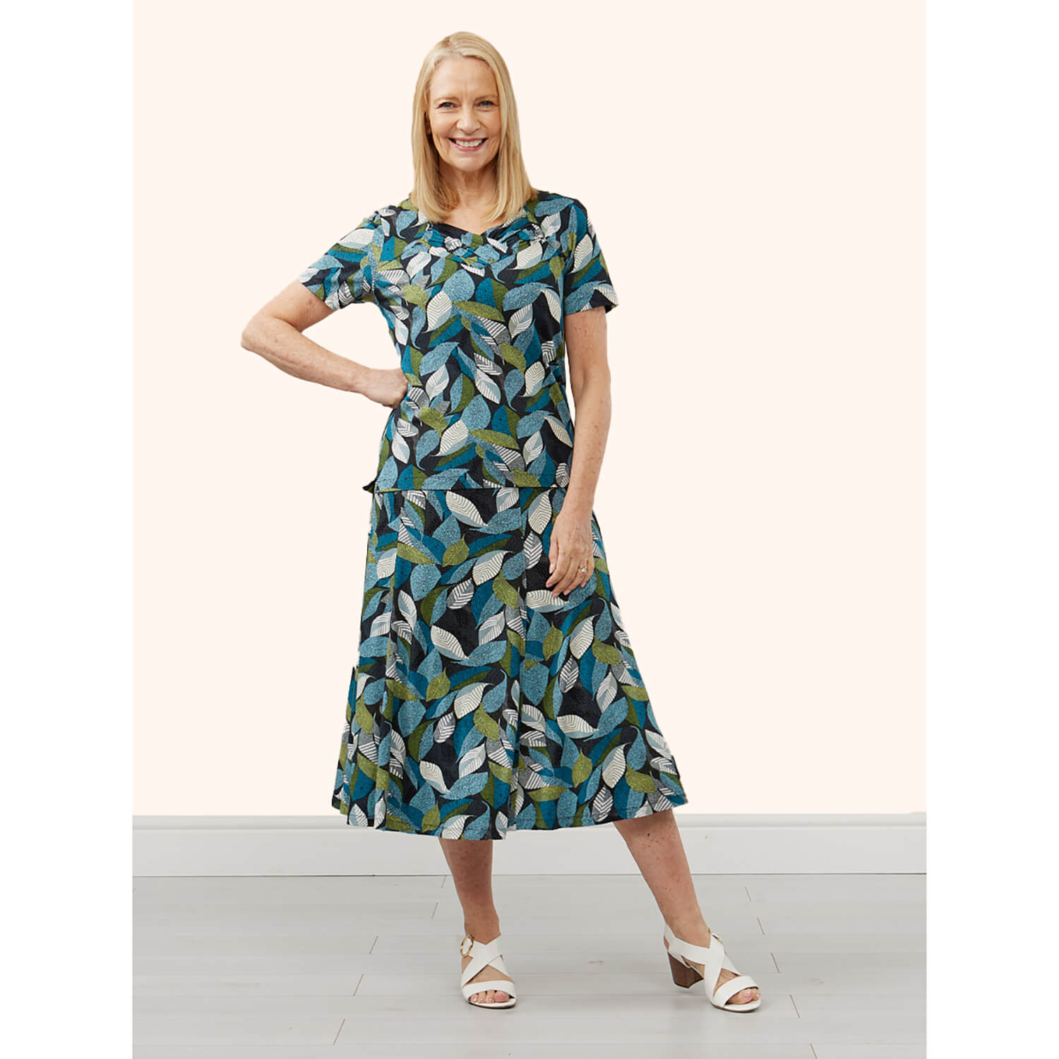 Tigiwear Leaf Print Regular Skirt - Navy &amp; Turquoise 1 Shaws Department Stores
