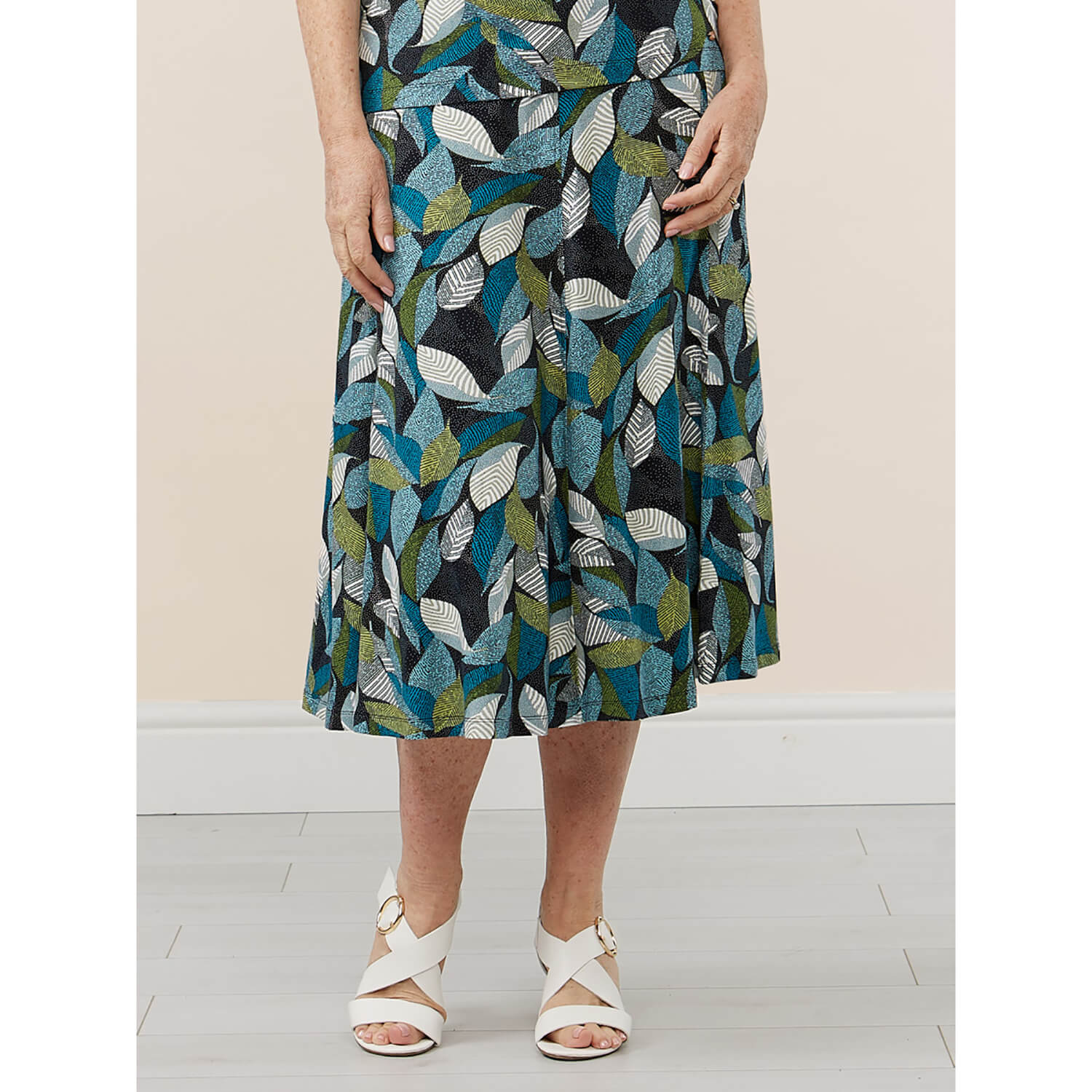 Tigiwear Leaf Print Short Skirt - Navy 1 Shaws Department Stores