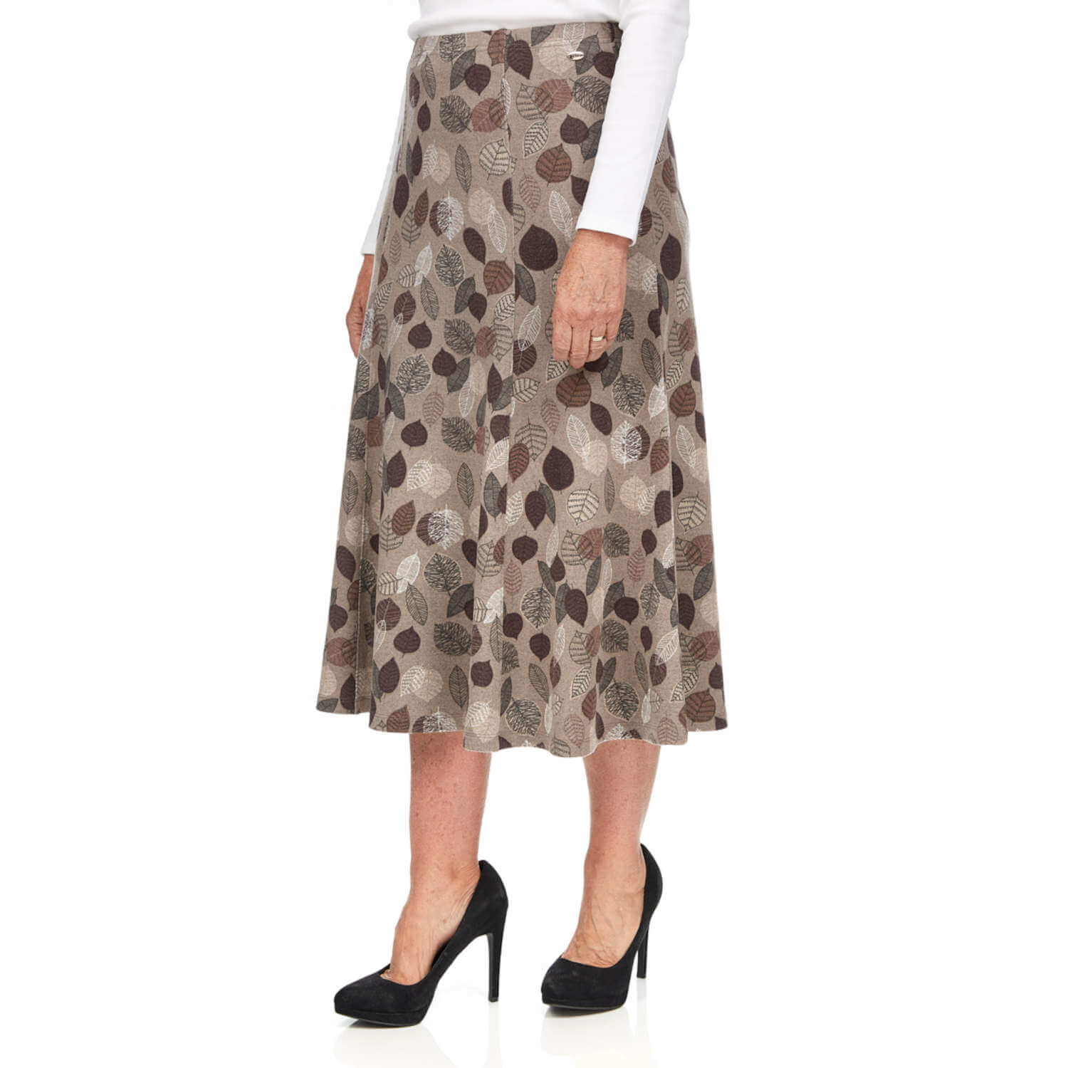 Tigiwear Leaf Print Skirt - Taupe 2 Shaws Department Stores