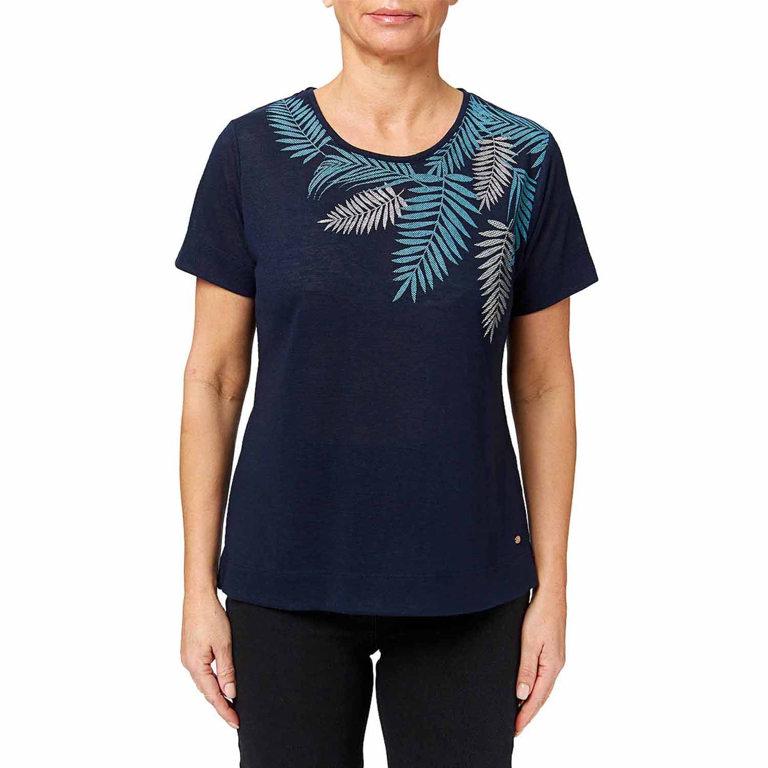 Tigiwear Leaf Print Top - French Navy 2 Shaws Department Stores