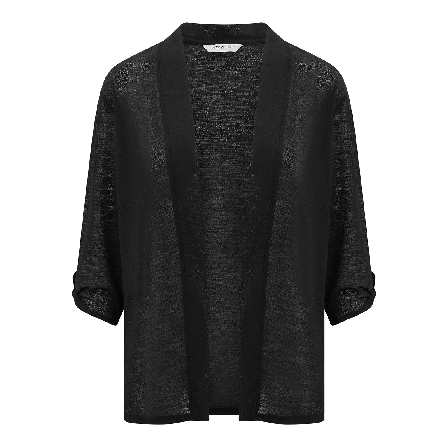 Penny Plain Roll Up Sleeve Cardigan - Black 1 Shaws Department Stores