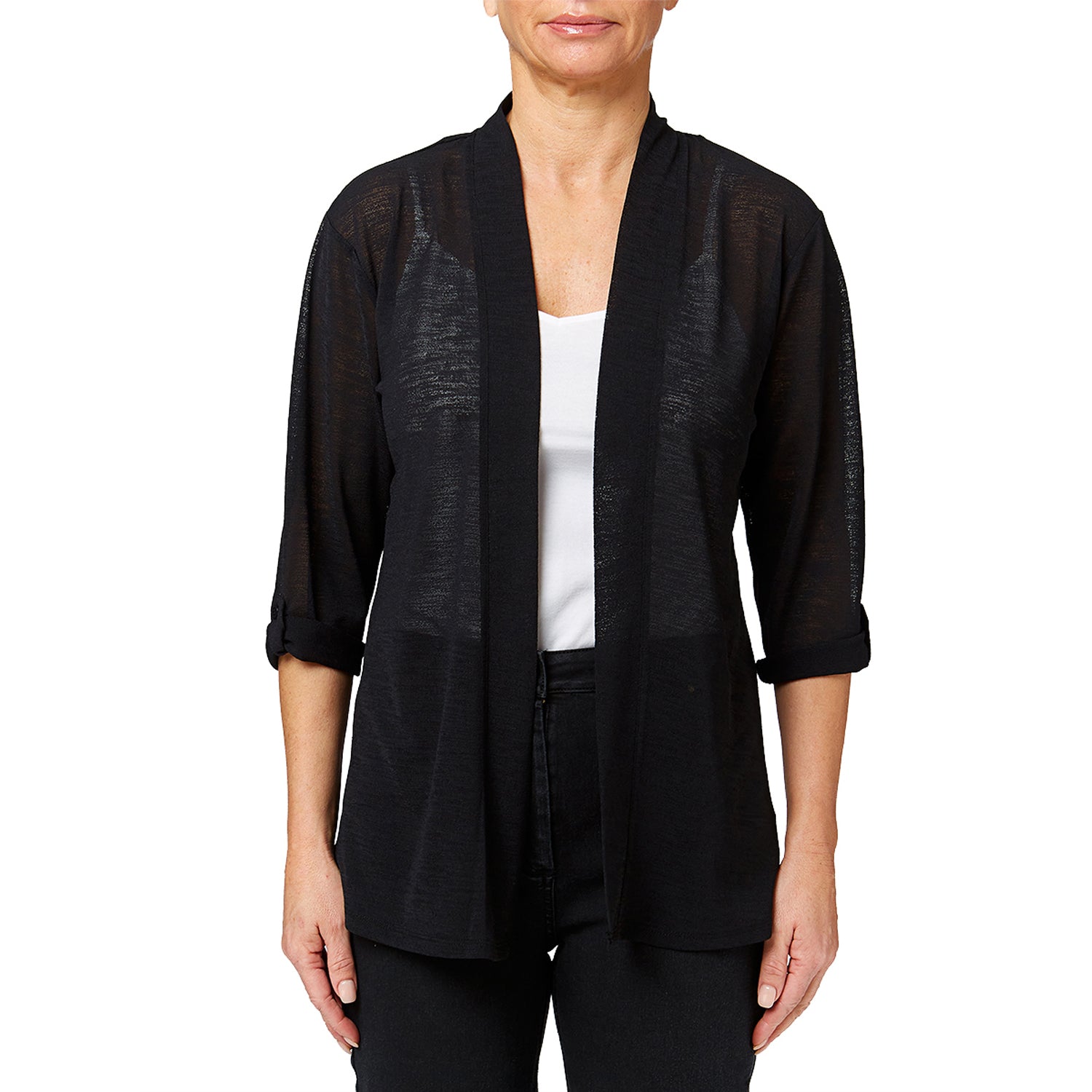 Penny Plain Roll Up Sleeve Cardigan - Black 3 Shaws Department Stores