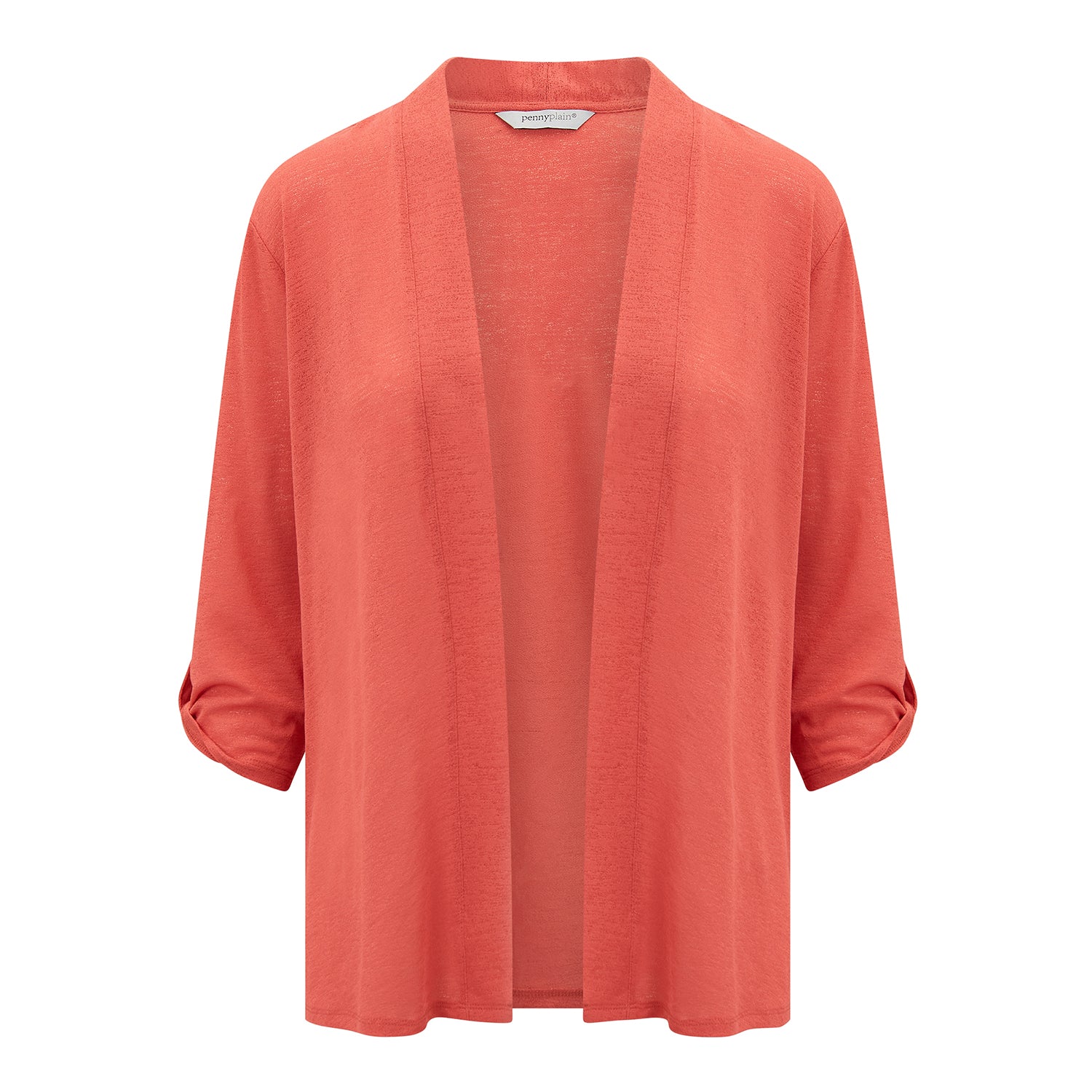 Penny Plain Roll Up Sleeve Cardigan - Coral 1 Shaws Department Stores