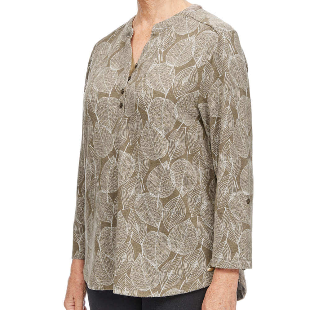 Tigiwear Stencil Leaf Print Top - Taupe 2 Shaws Department Stores