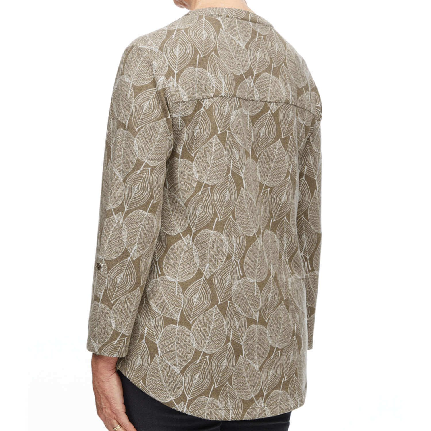 Tigiwear Stencil Leaf Print Top - Taupe 3 Shaws Department Stores