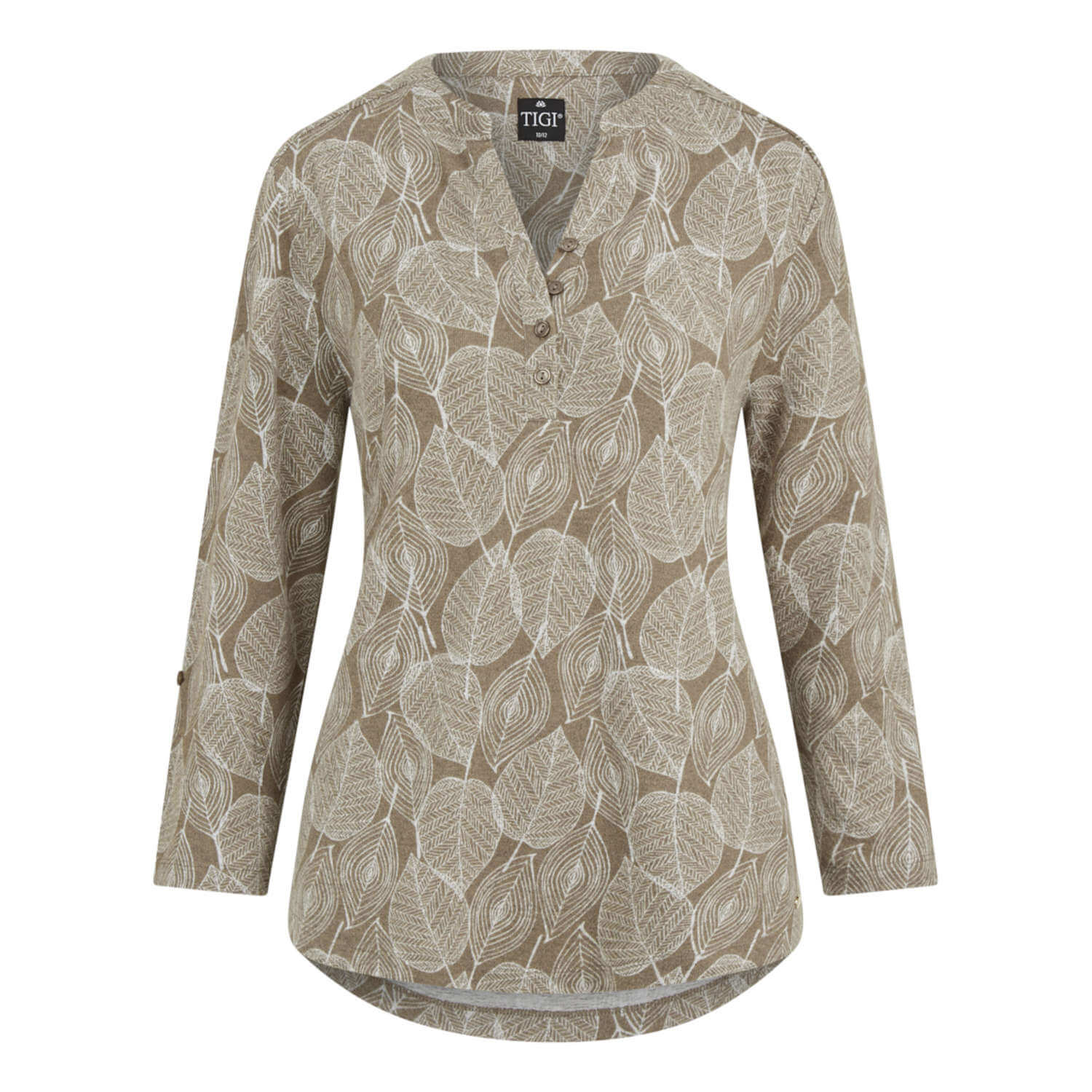 Tigiwear Stencil Leaf Print Top - Taupe 6 Shaws Department Stores