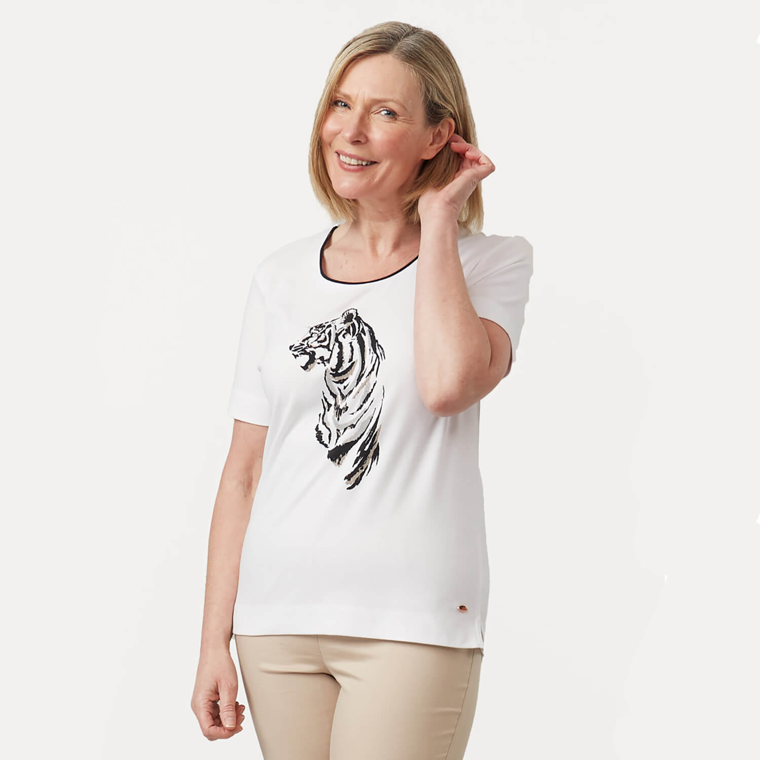 Tigiwear Wildlife Tiger Print Top - White 1 Shaws Department Stores