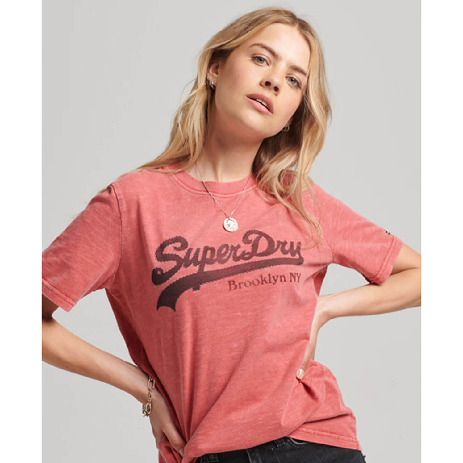 Superdry Embellished Graphic Logo T-Shirt - Rose Dust 1 Shaws Department Stores