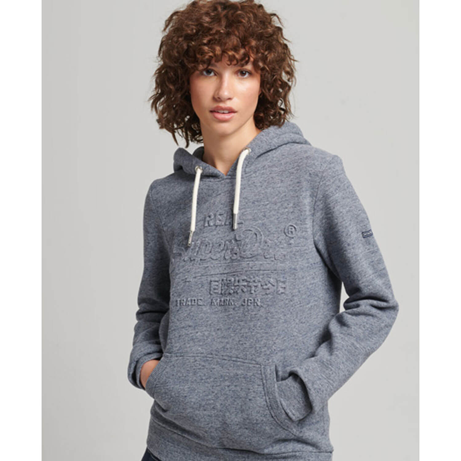 Superdry Embossed Graphic Logo Hoodie - Blue 1 Shaws Department Stores