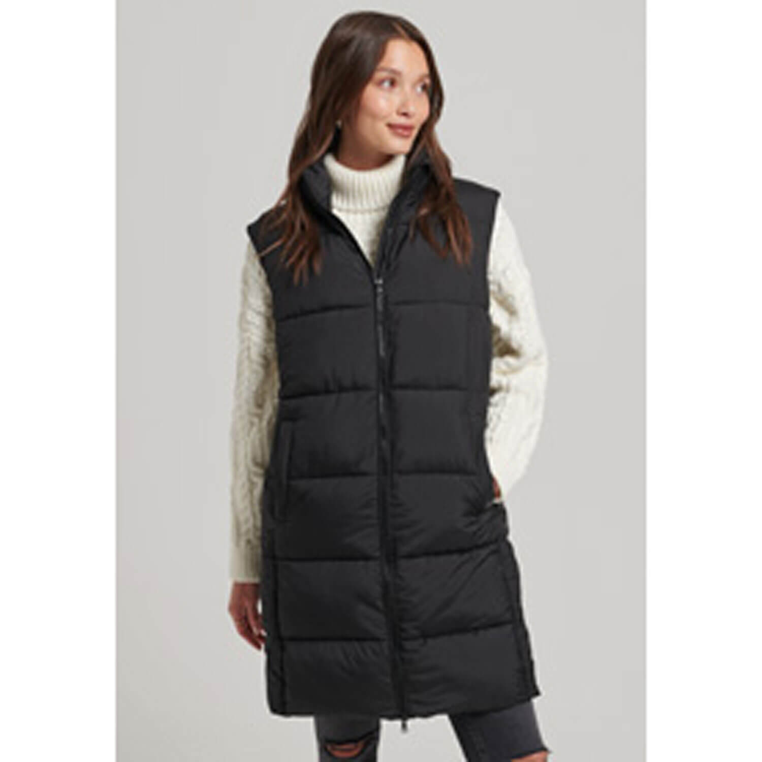 Superdry Longline Hooded Quilted Gilet - Black 2 Shaws Department Stores
