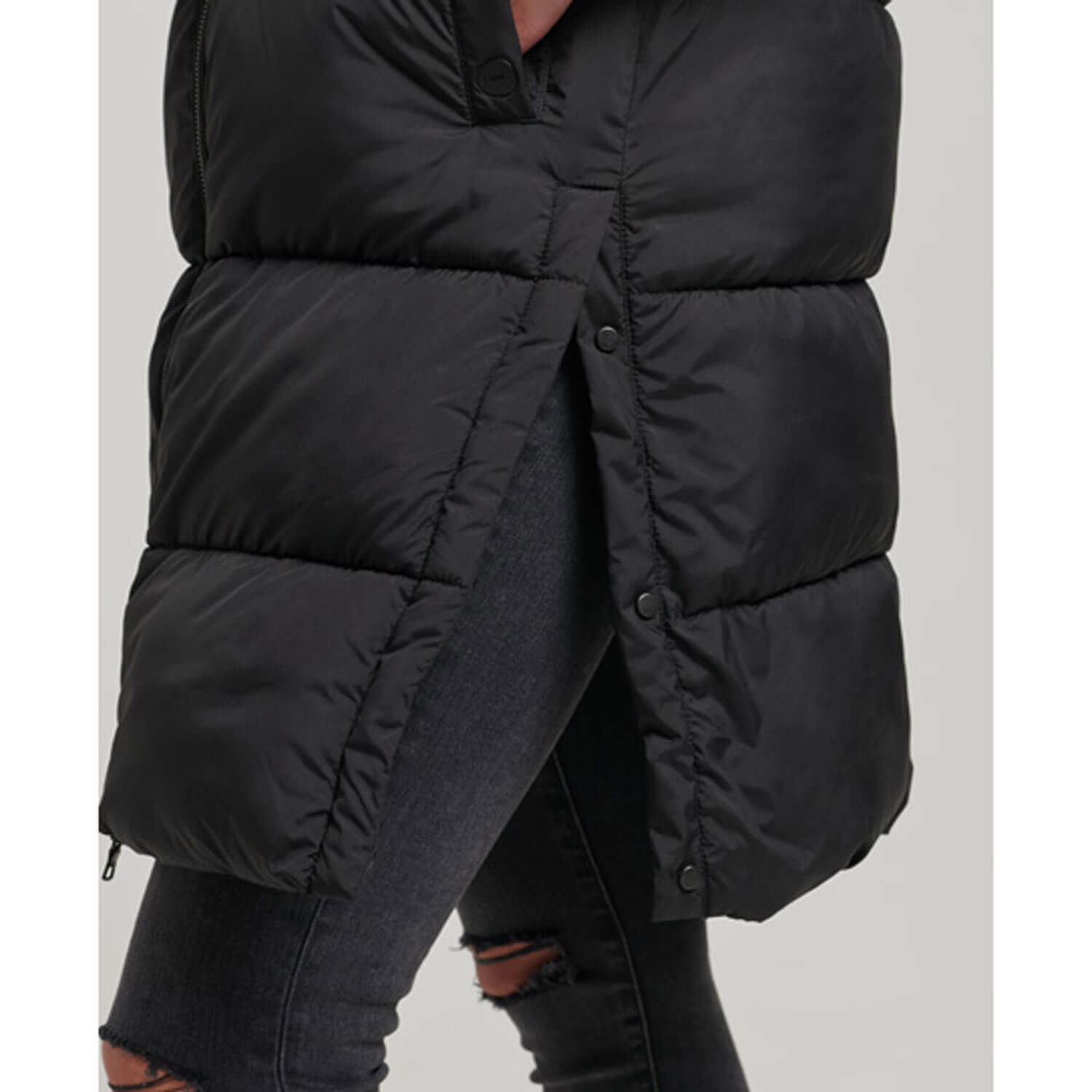 Superdry Longline Hooded Quilted Gilet - Black 6 Shaws Department Stores