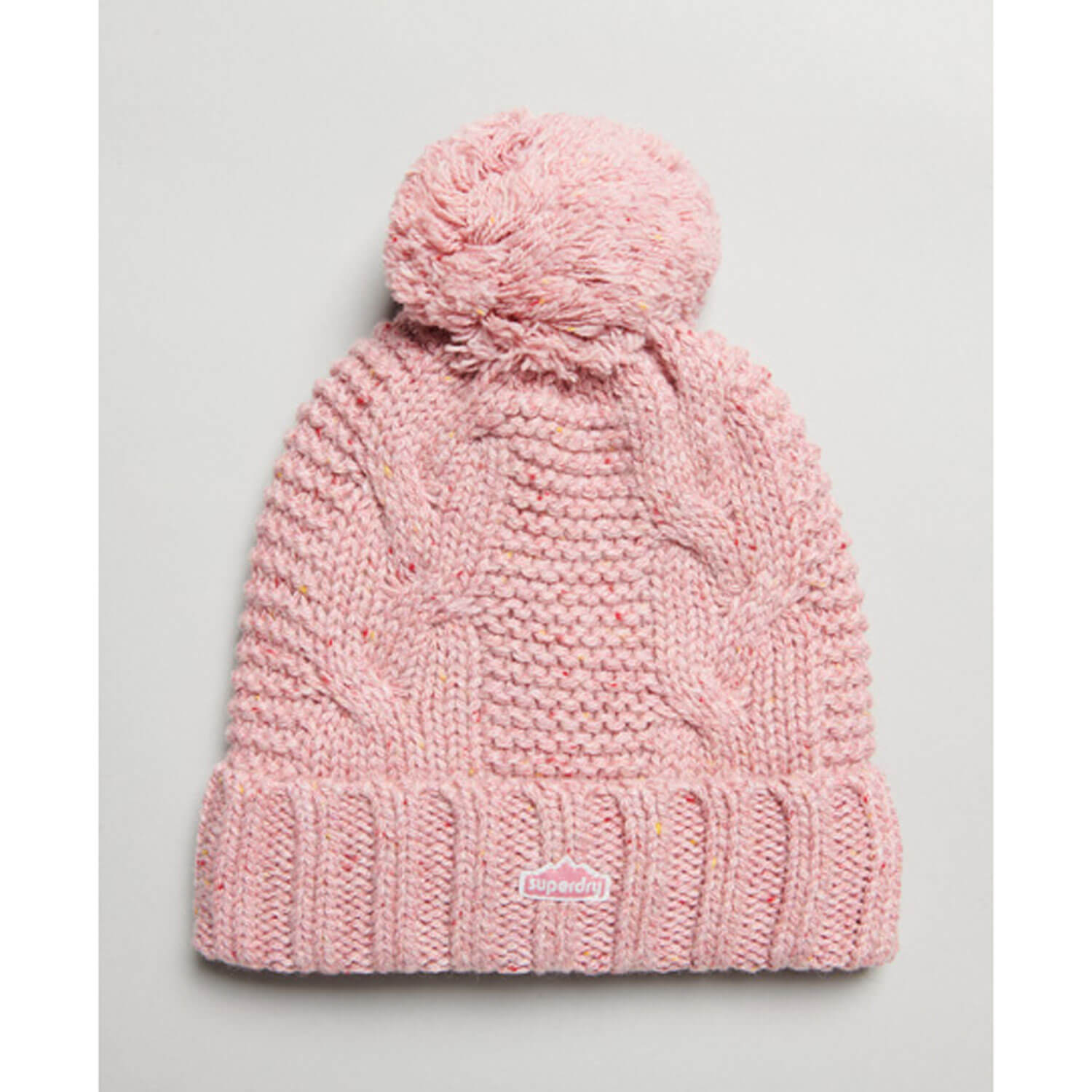 Superdry Cable Knit Bobble Beanie - Rose 1 Shaws Department Stores