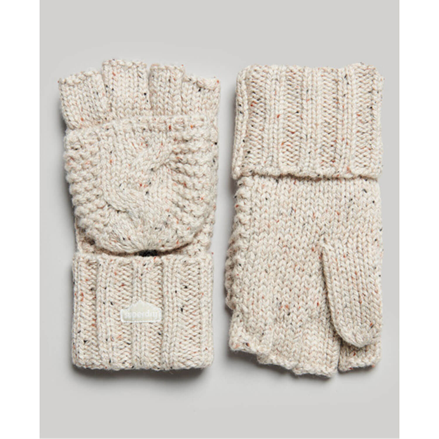 Superdry Cable Knit Gloves - Oatmeal 2 Shaws Department Stores