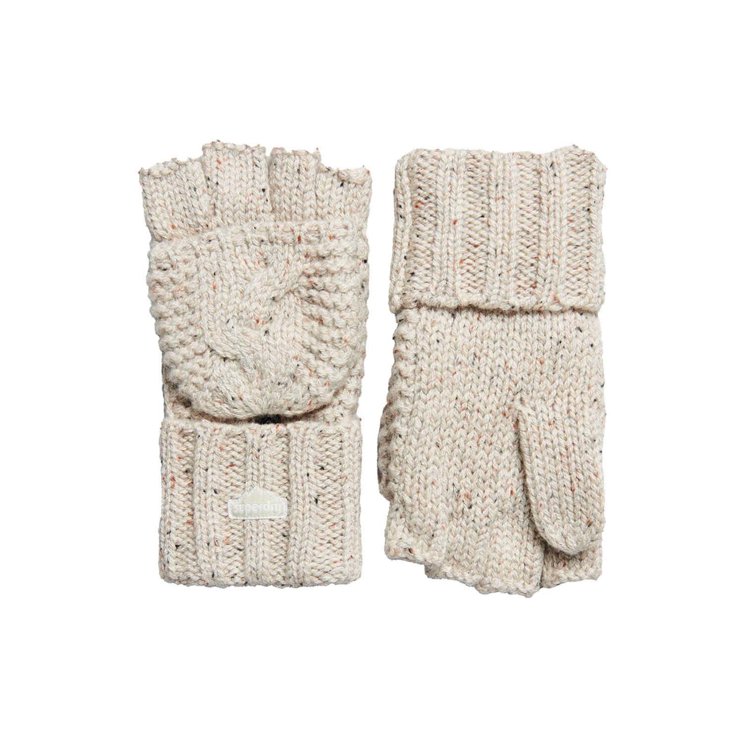 Superdry Cable Knit Gloves - Oatmeal 1 Shaws Department Stores