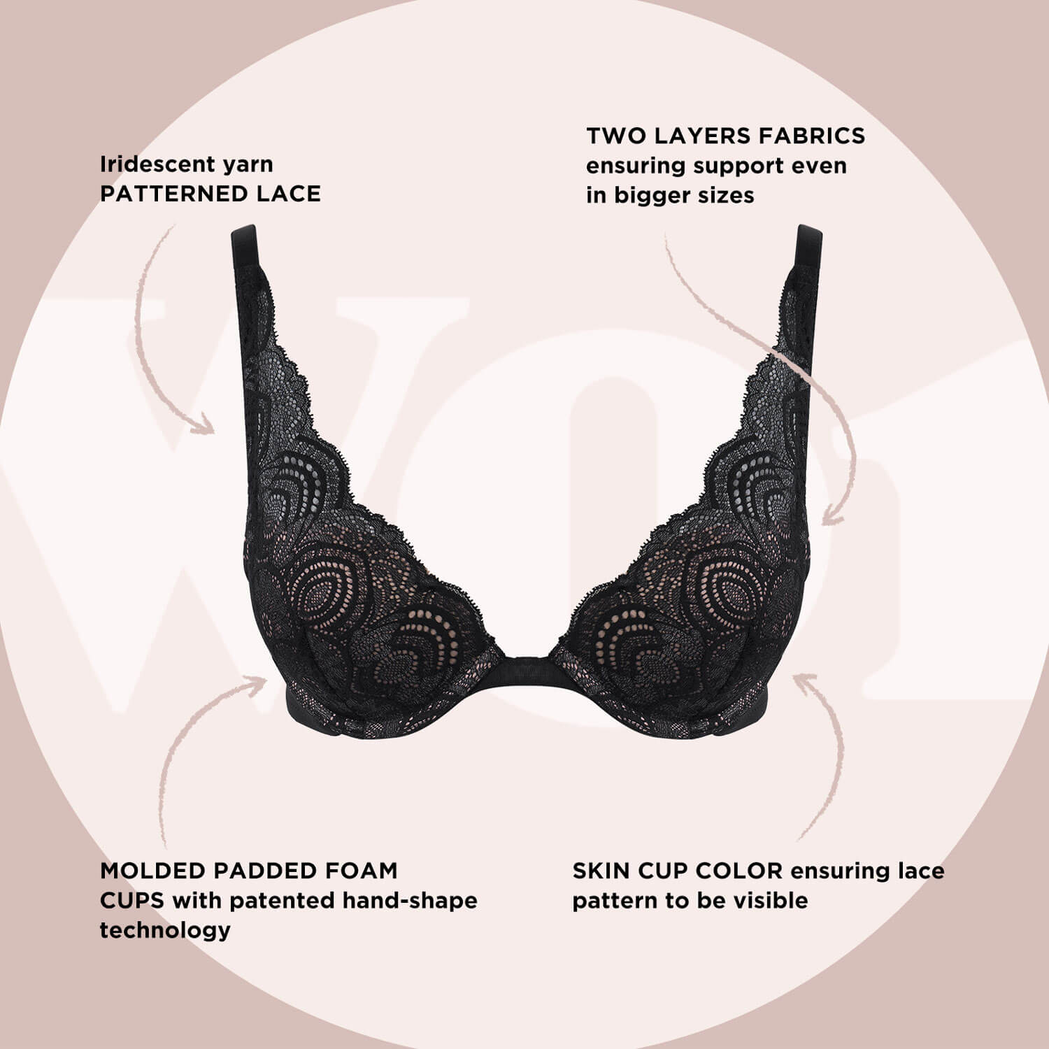 Wonderbra Refined Glamour Cleavage Triangle Under Wire Padded Bra - Black 2 Shaws Department Stores