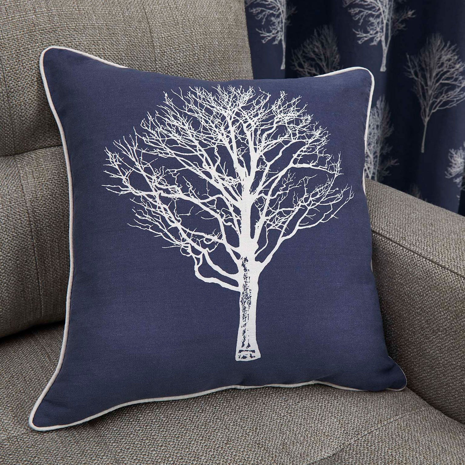 The Home Collection Woodland Trees Filled Cushion - Navy 1 Shaws Department Stores