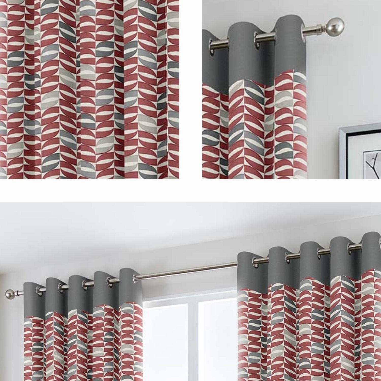 Fusion Copeland Eyelet Curtains - Red - 66x90&