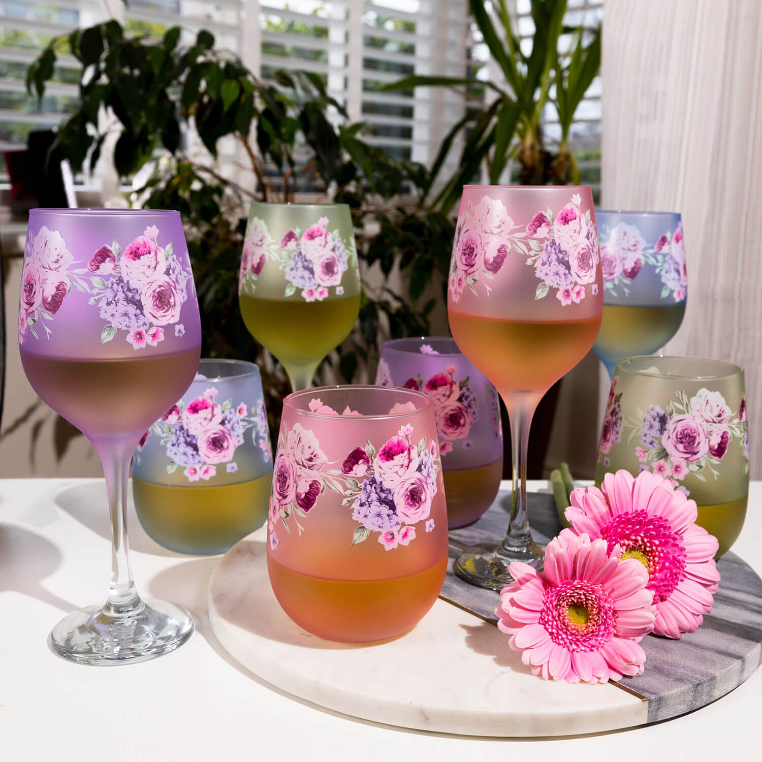 Killarney Crystal Floral Stemless Tumblers Set of 4 9 Shaws Department Stores