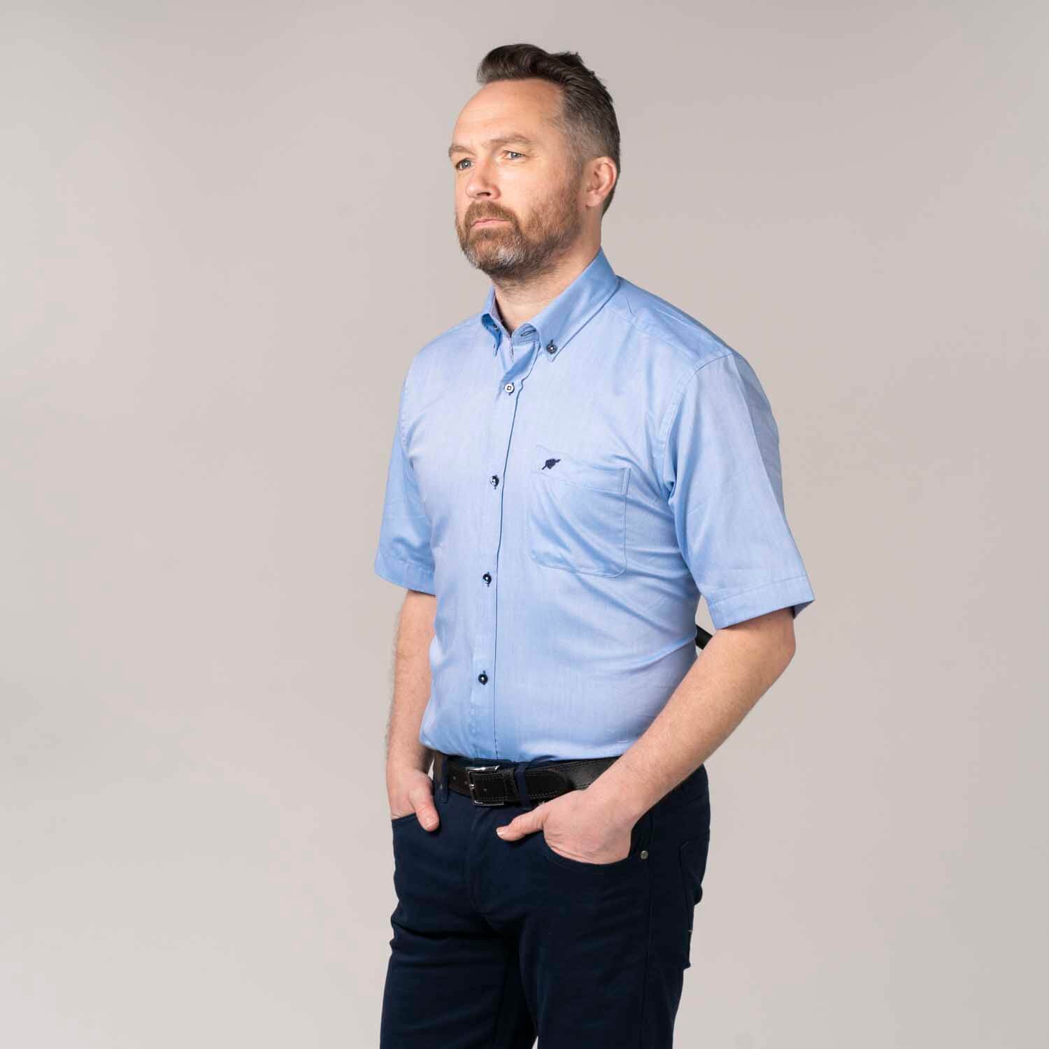 Yeats Short-sleeve Chambray Shirt - Blue 3 Shaws Department Stores