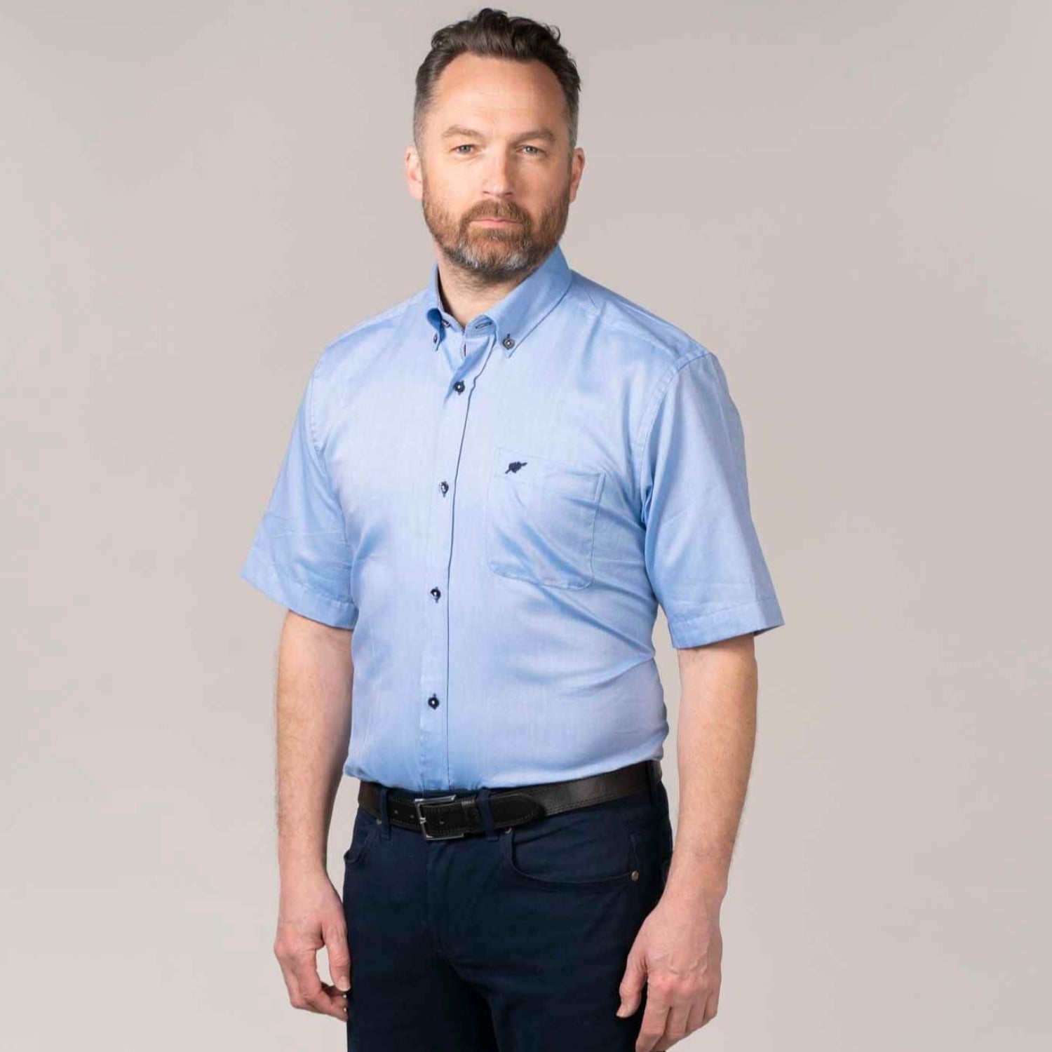 Yeats Short-sleeve Chambray Shirt - Blue 1 Shaws Department Stores