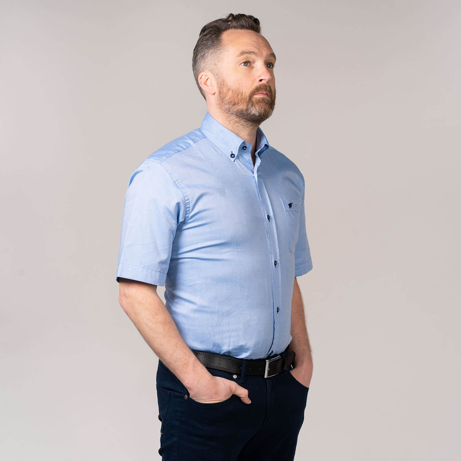 Yeats Short-sleeve Chambray Shirt - Blue 4 Shaws Department Stores