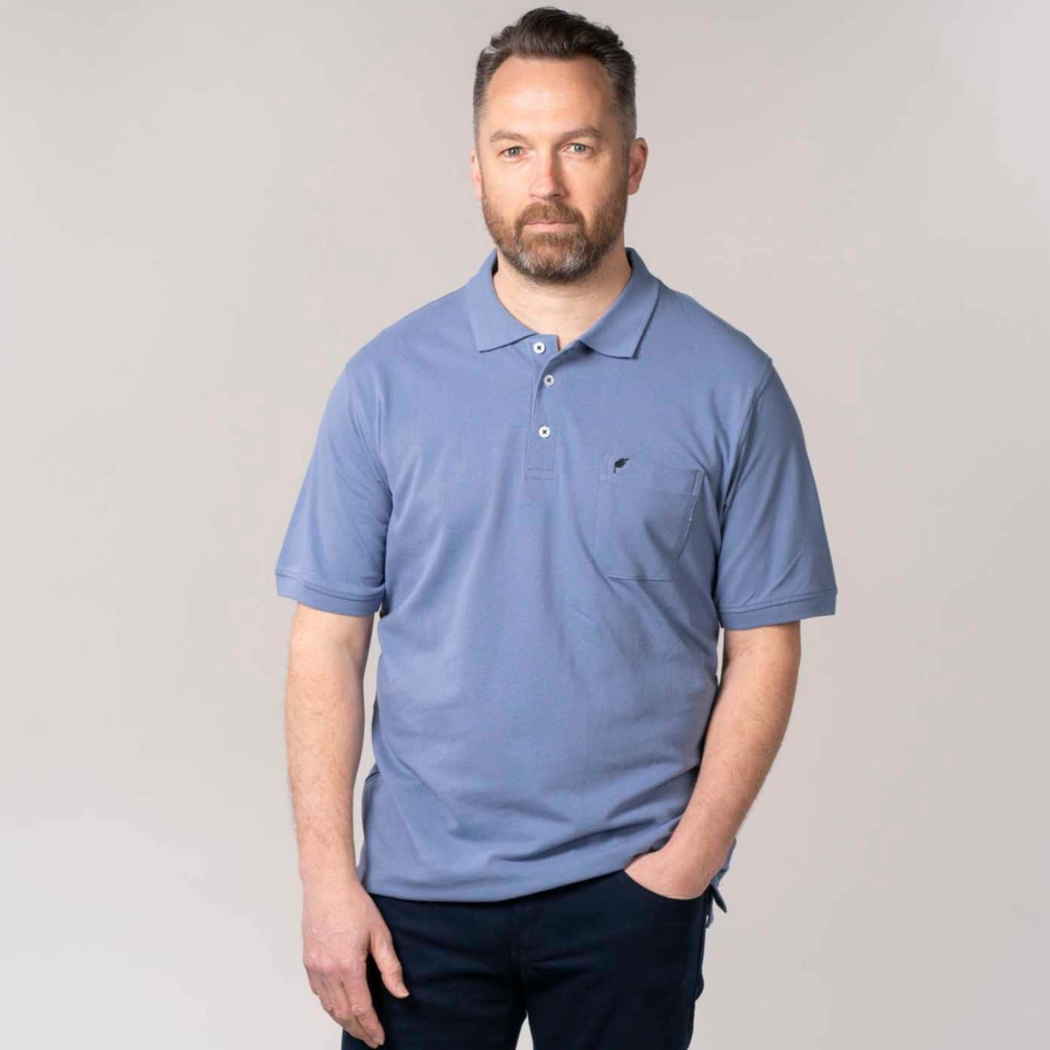 Yeats Niels Short-sleeve Polo - Colony Blue 1 Shaws Department Stores