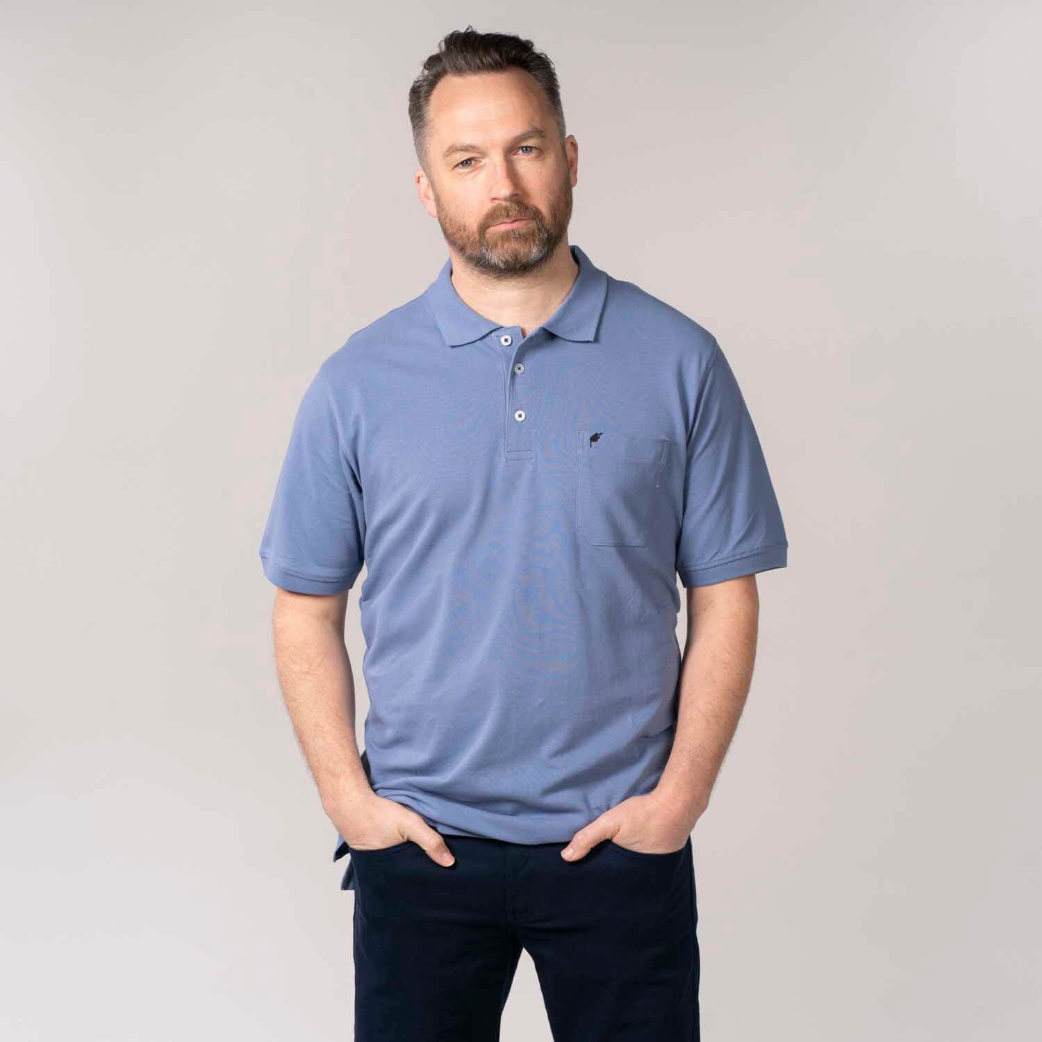 Yeats Niels Short-sleeve Polo - Colony Blue 3 Shaws Department Stores