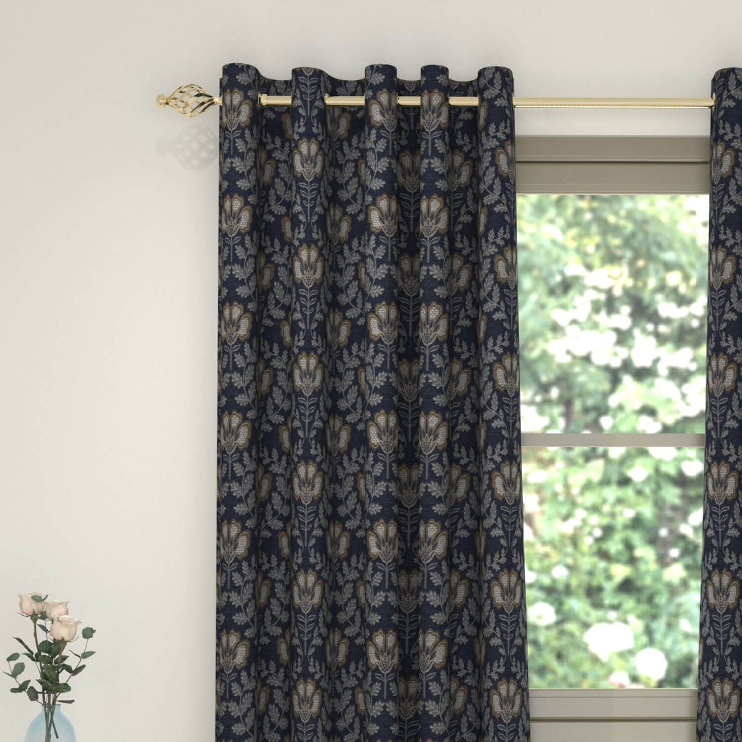 The Home Collection Bali Interline Readymade Curtain - 90x90 - Navy 1 Shaws Department Stores
