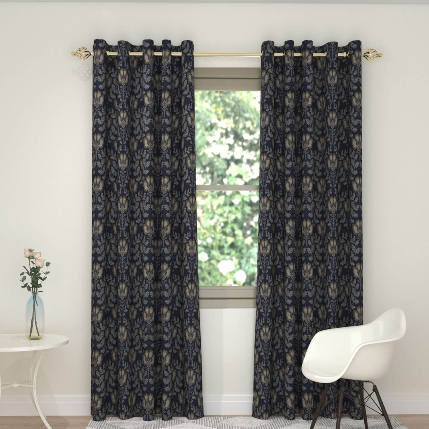 The Home Collection Bali Interline Readymade Curtain - 90x90 - Navy 2 Shaws Department Stores