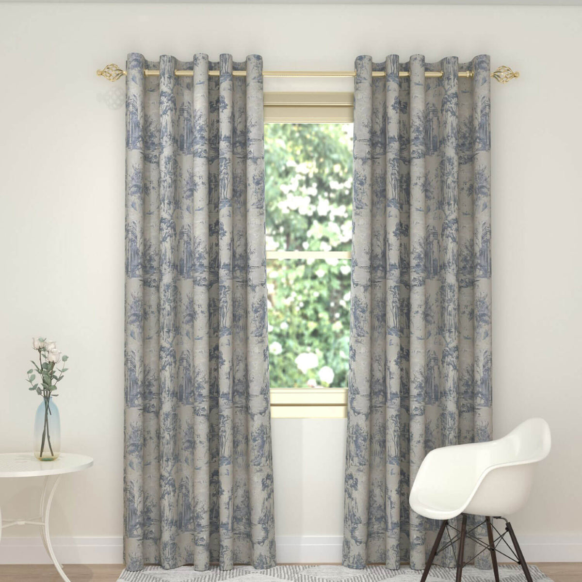 Toile Interlined Readymade Curtain - 90x90 - Sky