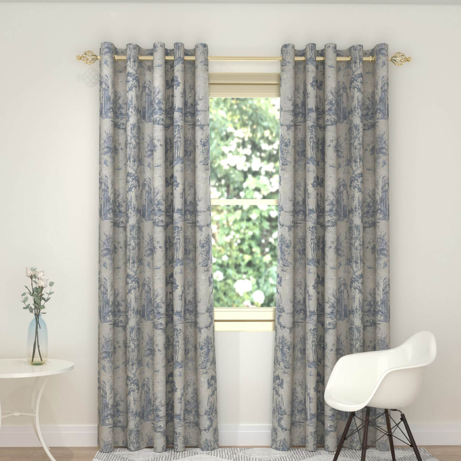 The Home Collection Toile Interlined Readymade Curtain - 90x90 - Sky 1 Shaws Department Stores
