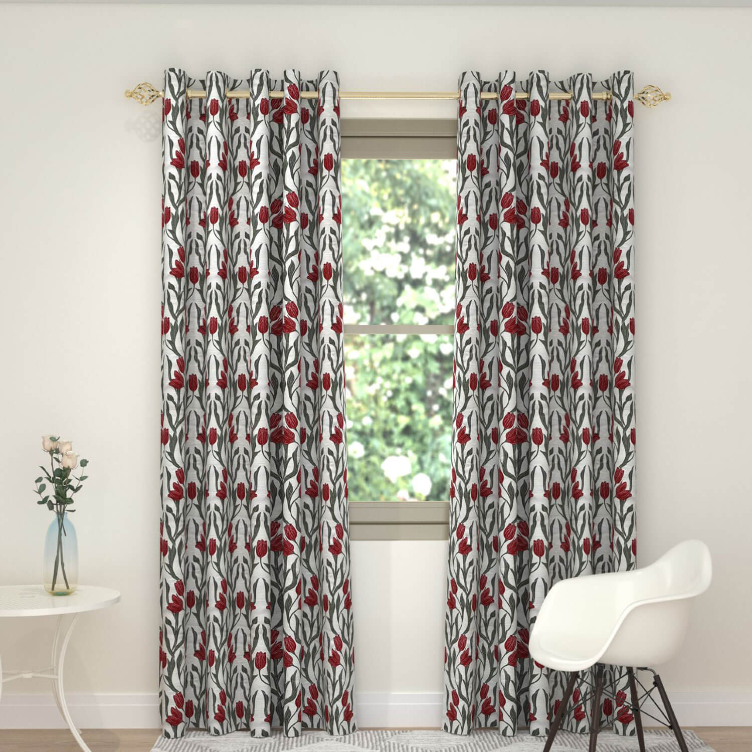 The Home Collection Tulip Interline Readymade Curtain - Red 1 Shaws Department Stores